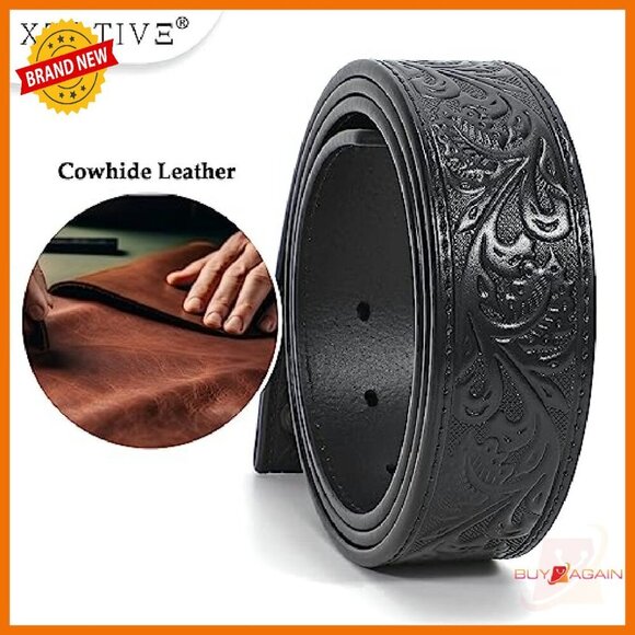 Genuine Leather Western Belt Silver Diamond Buckle Unisex Adjustable main image 4